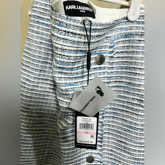 KARL LAGERFELD PARIS NWT Tweed Blue White Mini Skirt Size 10 - Picture 3 of 3